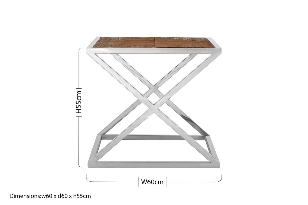 Orsina Hudson Side Table – Distressed Wood and Chrome Stainless Steel