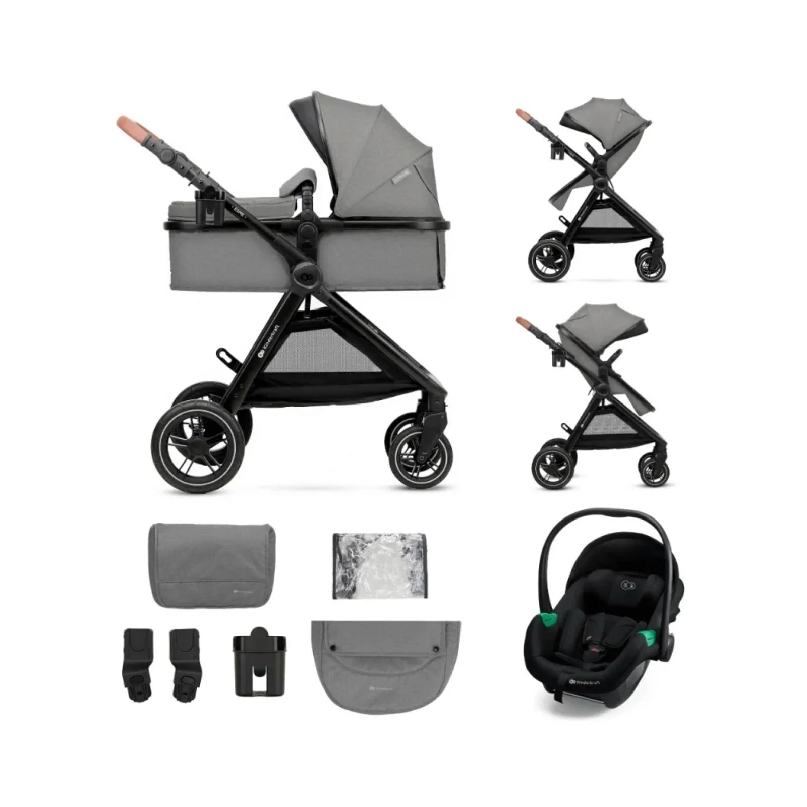 Kinderkraft Esme Pro 3-in-1 Travel System with Mink Pro Car Seat - Moonlight Grey