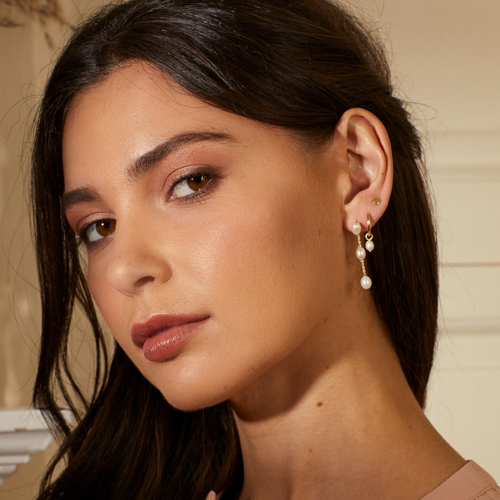 Freshwater Pearl Hoop Earring Charms in White by Gecko Jewellery Retail