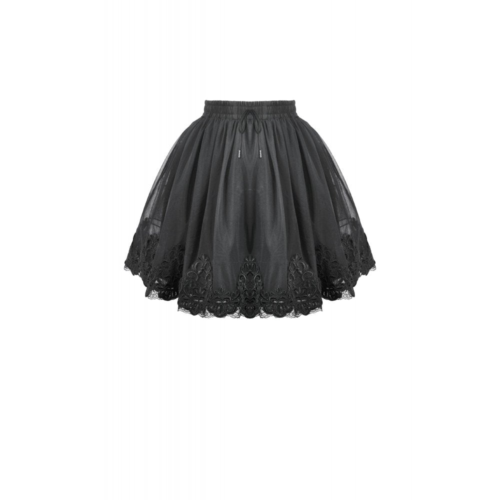 Dark in Love Bellatrix Gothic Embroidered Mesh Petticoat Skirt – Black
