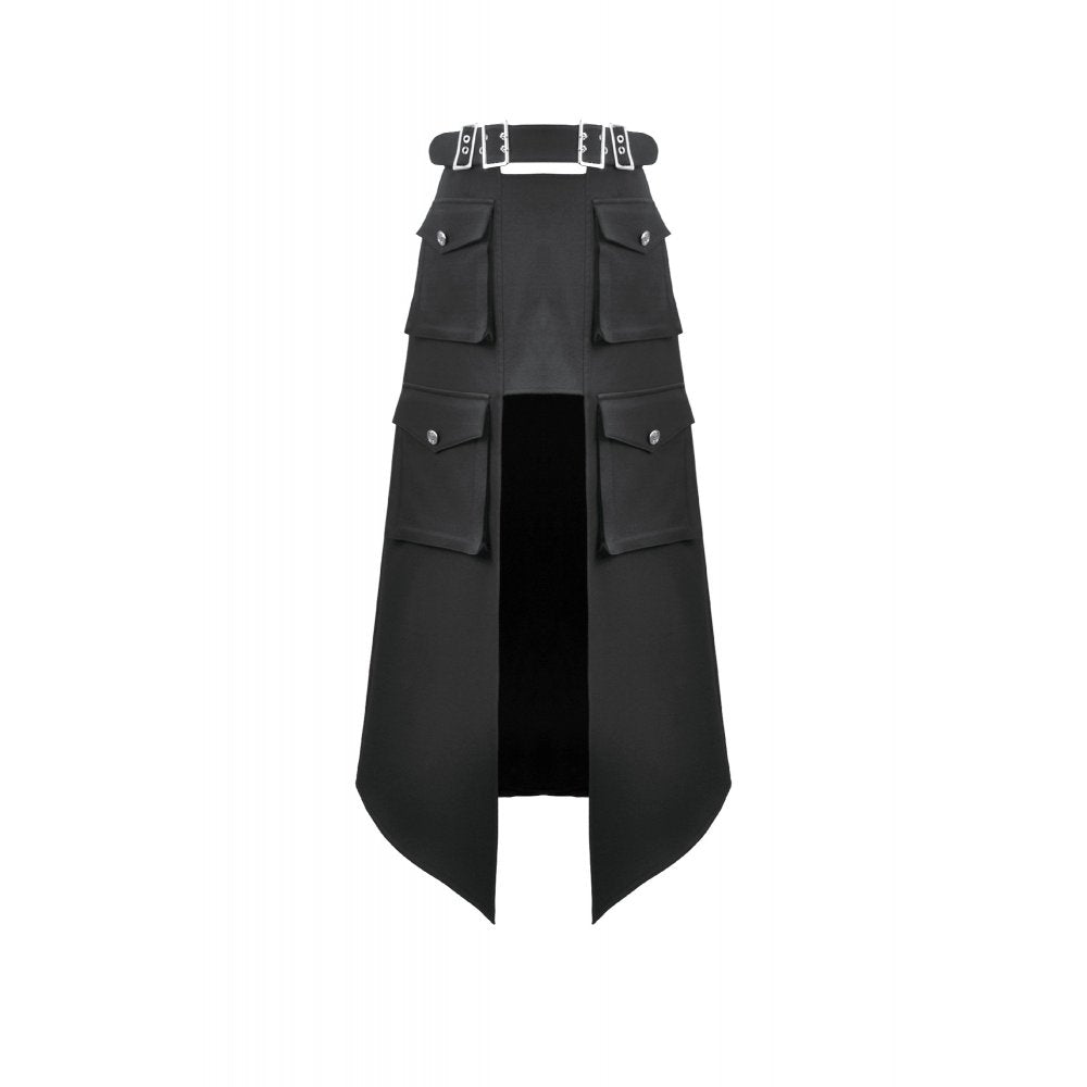 Dark in Love Black Punk Long Skirt – Layered Cutout Belted Gothic Skirt