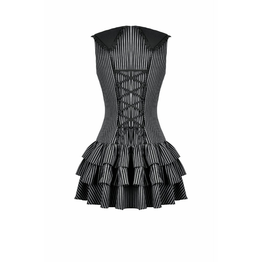 Dark in Love Vintage Striped Ruffle Tier Mini Dress | Gothic Cotton Gown