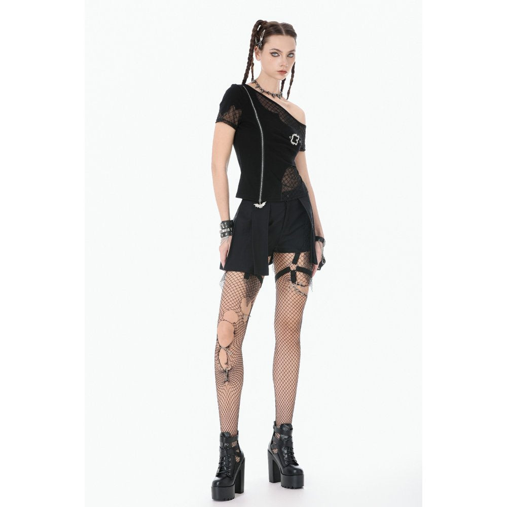 Dark in Love Punk Mesh Layered Skort Shorts with Harness Straps