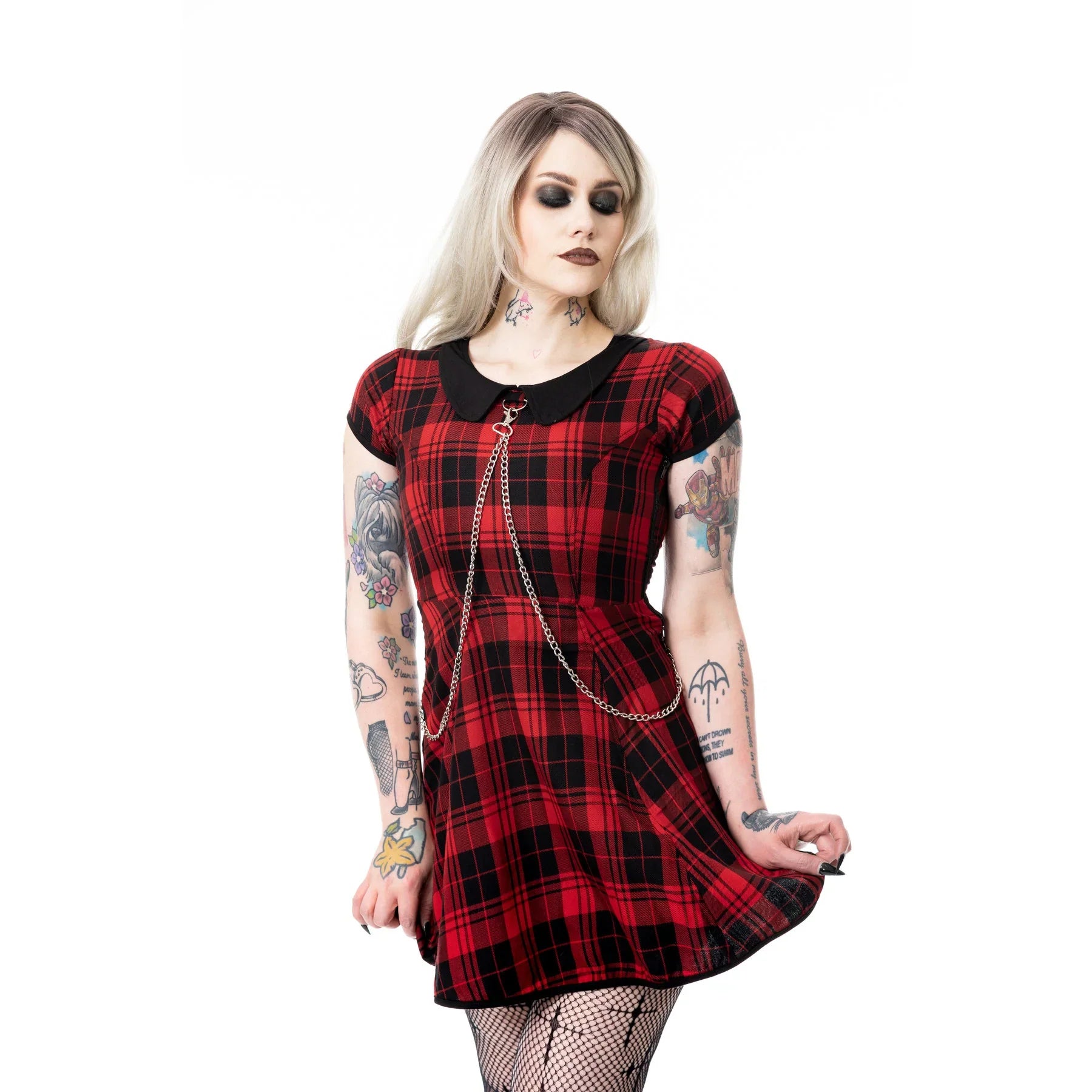 Heartless Ebbani Black and Red Check Tartan Punk Goth Mini Dress