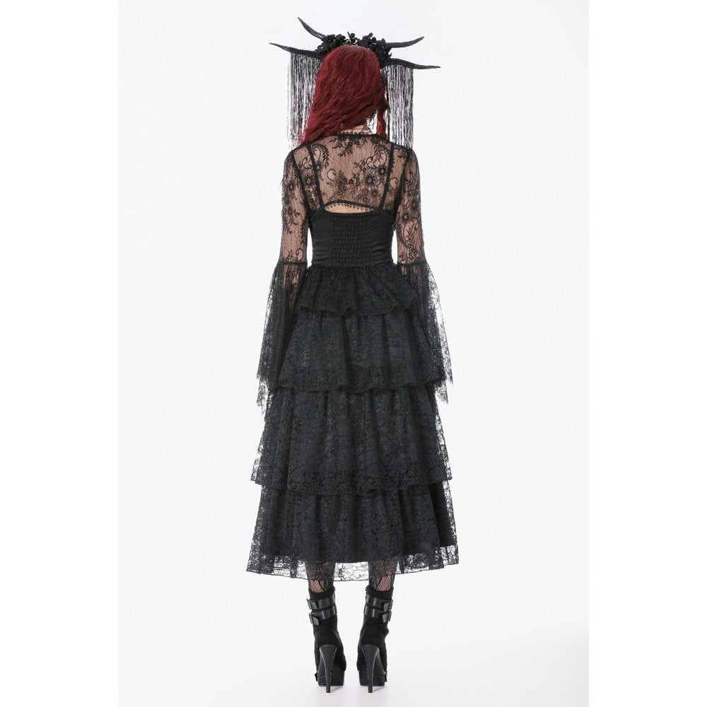 Dark In Love Gothic Lace Bell Sleeve Cape – Dragon Embroidery