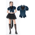 Dark in Love Gothic Academy Striped Puff-Sleeve Blouse - Blue/Black
