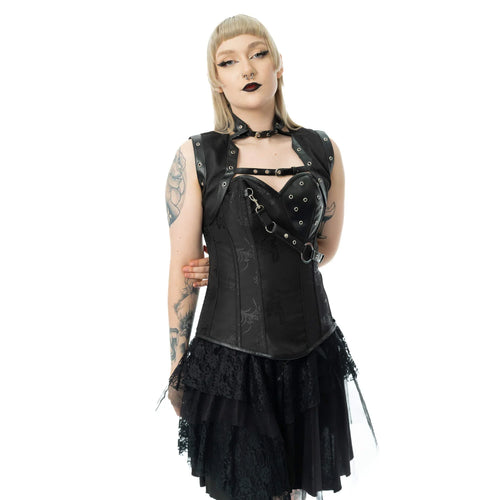 Vixxsin Ebony 2 Piece Corset – Gothic Jacquard & PVC Harness Top
