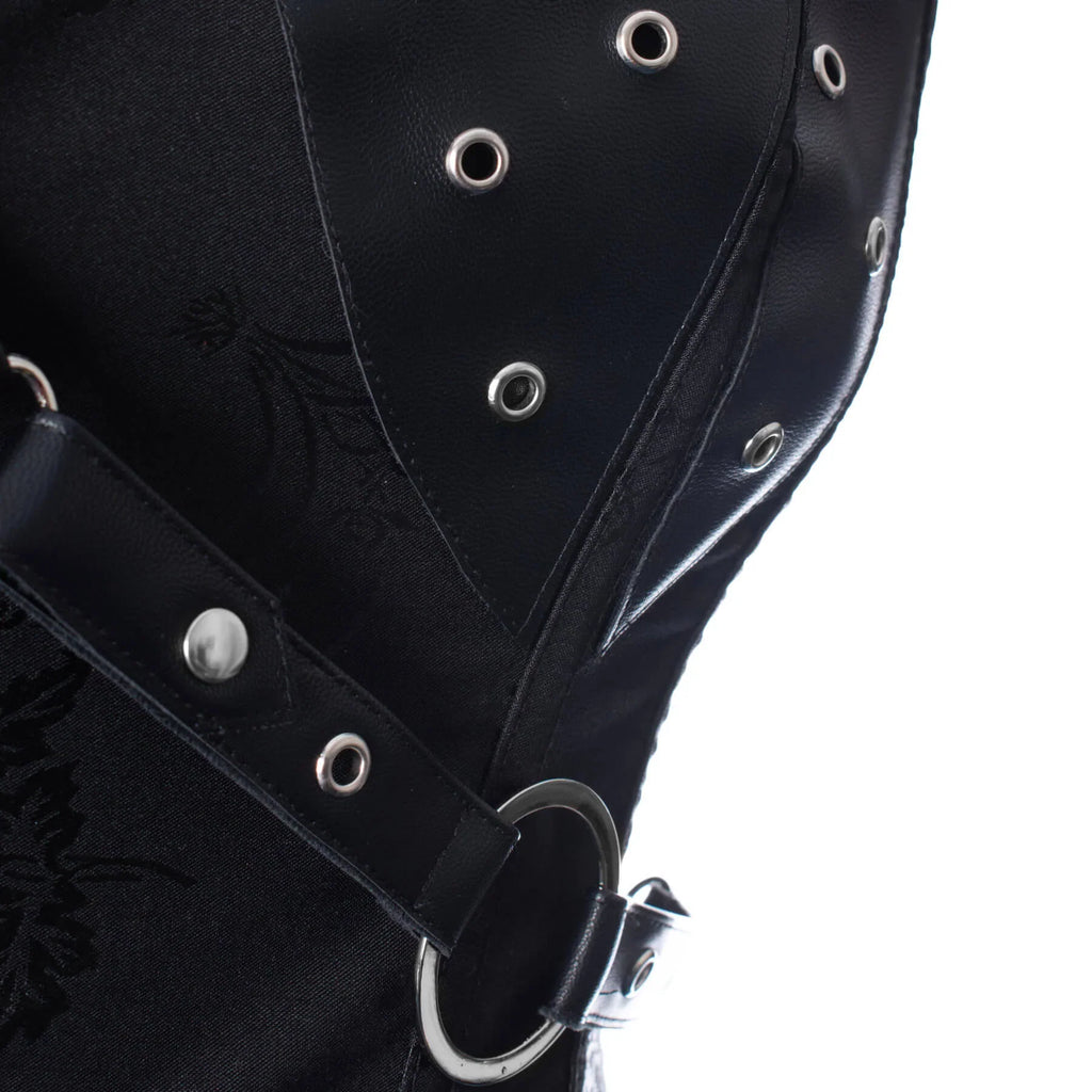 Vixxsin Ebony 2 Piece Corset – Gothic Jacquard & PVC Harness Top
