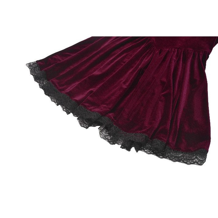 Dark in Love Ophelia Burgundy Velvet Goth Dress with Lace Collar