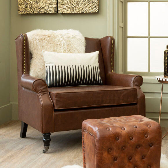 Orsina Fulham Brown Leather Effect Wingback Armchair – Classic Accent Chair