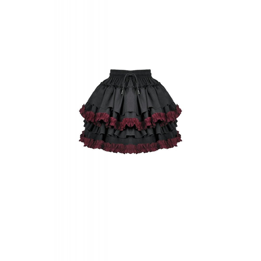 Dark in Love Black & Crimson Gothic Tiered Ruffle Mini Skirt