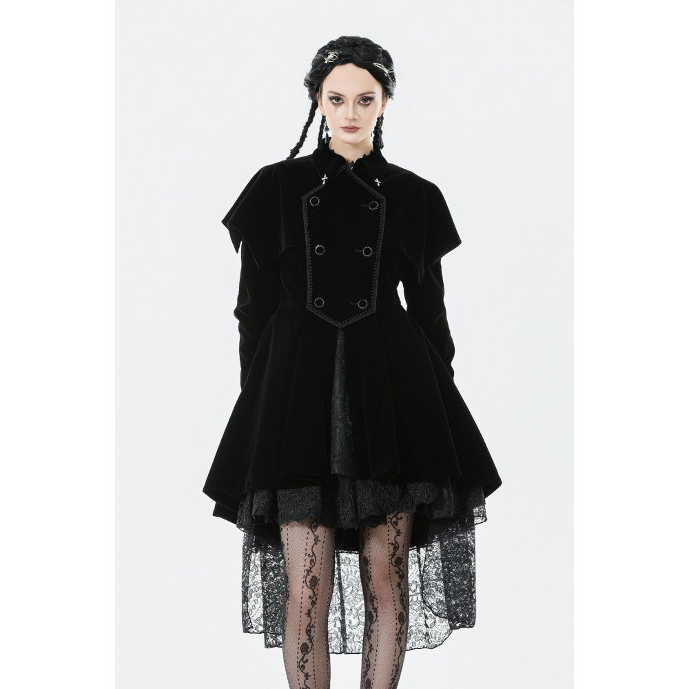 Dark in Love Lilith Officer Velvet Coat – Black Gothic High-Low Jacket