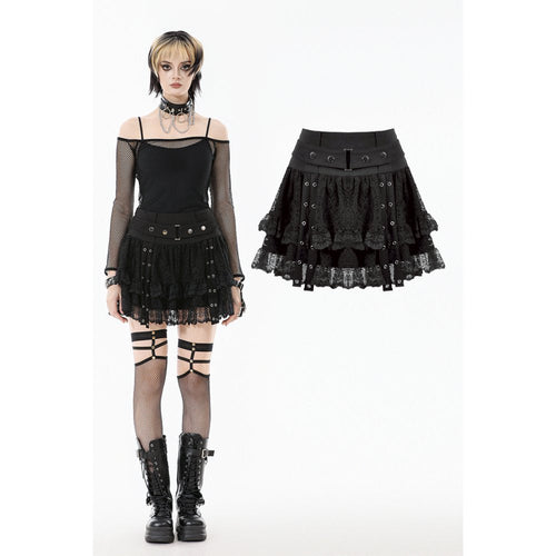 Dark in Love Astrid Black Lace Mini Skirt – Gothic Punk Buckle Style
