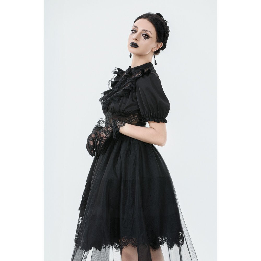 Dark in Love Ebon Rose Goth Dress – Black High-Low Mesh & Lace Gown