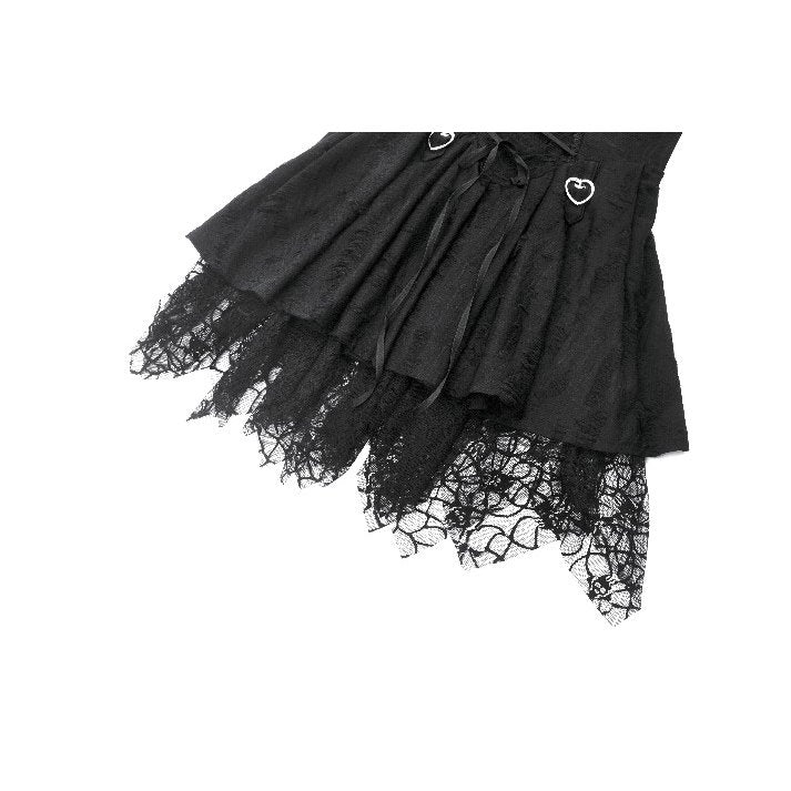 Dark in Love Mortalis Goth Dress – Black Lace-Up Spiderweb Hem