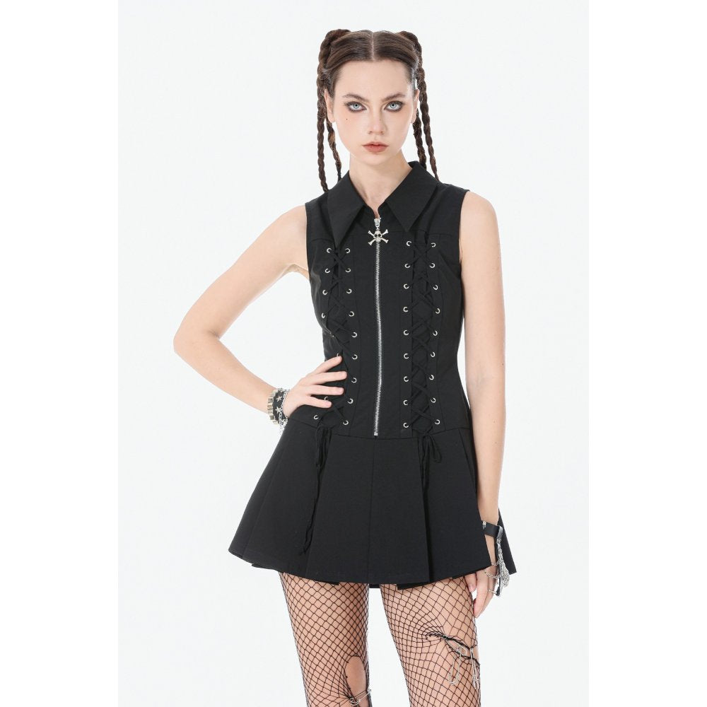 Dark in Love Valeria Gothic Corset Dress – Black Pleated Mini Dress