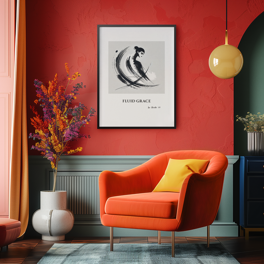 Minimalist Ink Brush Wall Art Print – Modern Abstract Black and White Poster, Japandi Decor, Contemporary Neutral Artwork