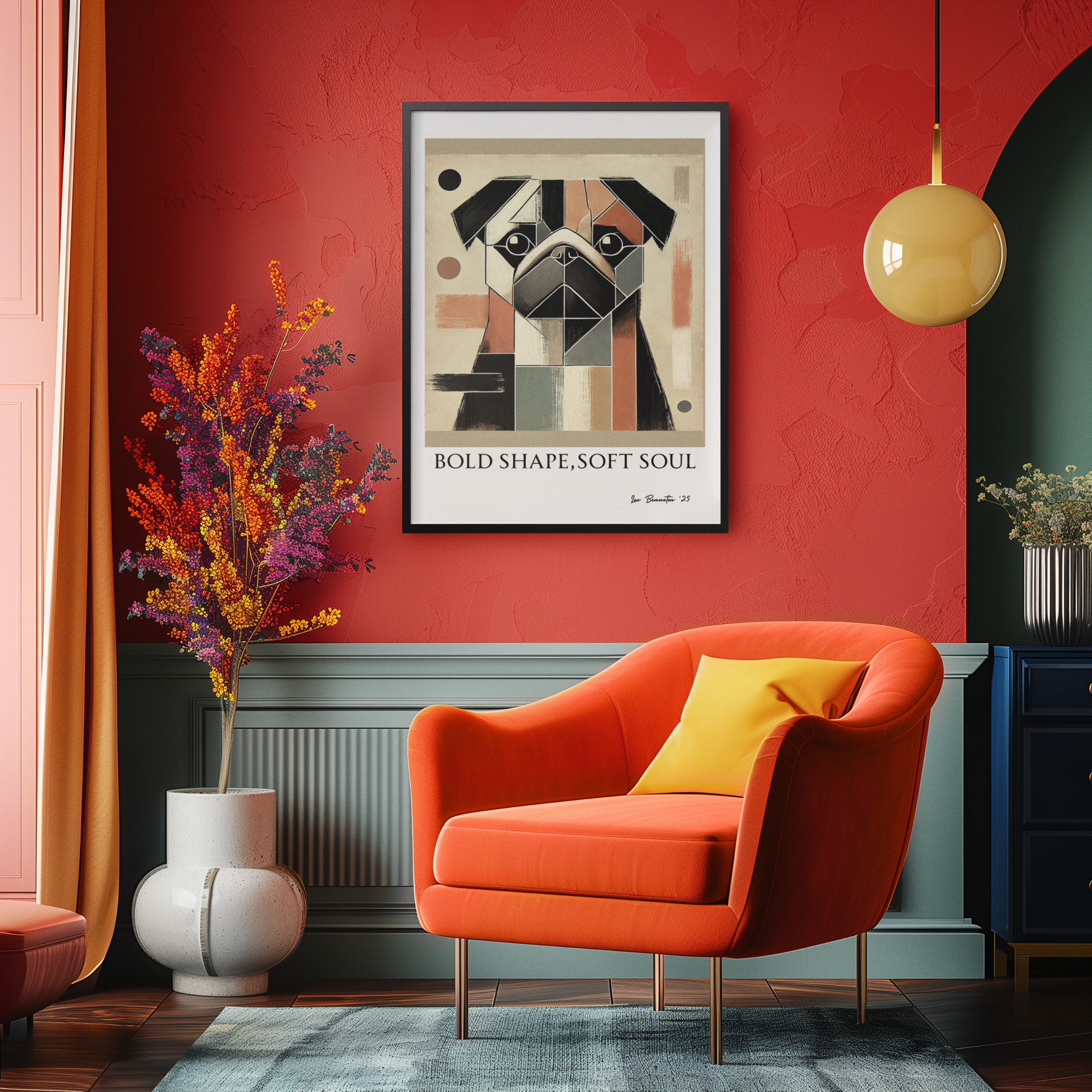 Modern Abstract Pug Poster – Geometric Dog Wall Art | “Bold Shape, Soft Soul”