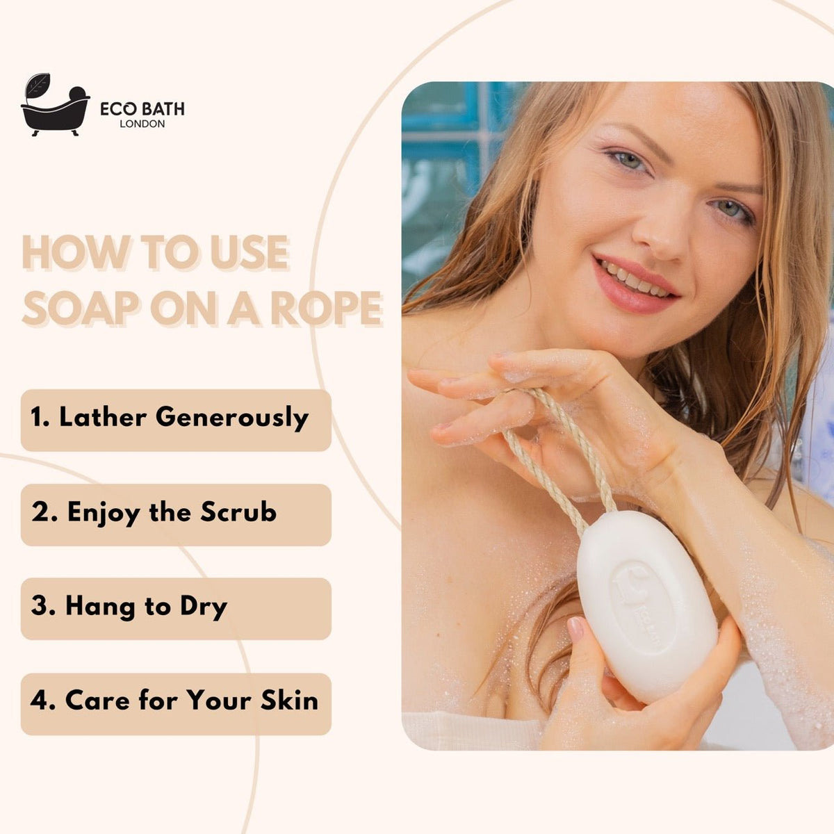 Eco Bath London Donkey’s Milk Soap on a Rope 220g - Luxurious and Eco Friendly Body Wash Bar with Shea Butter