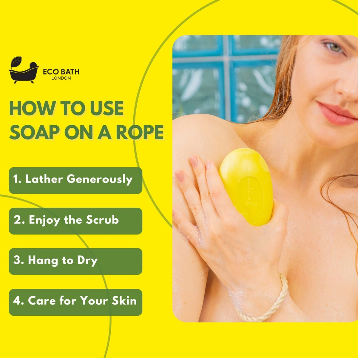 Eco Bath London Lime Soap on a Rope 220g - Luxury Eco-Friendly Lime Soap, Refreshing Body Wash Bar with Shea Butter