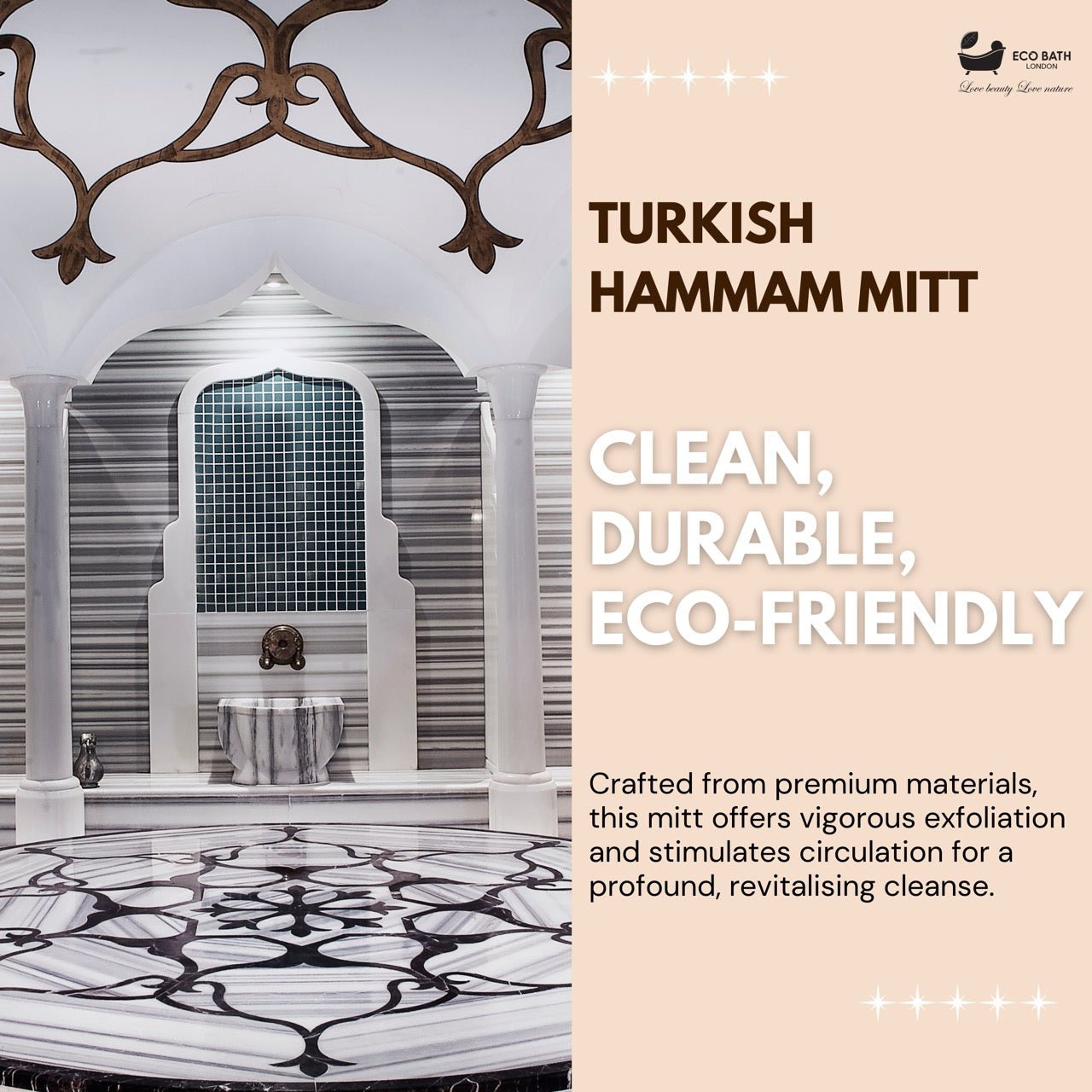 Eco Bath London Turkish Bath Mitt Fine Texture - Skin Exfoliating Glove