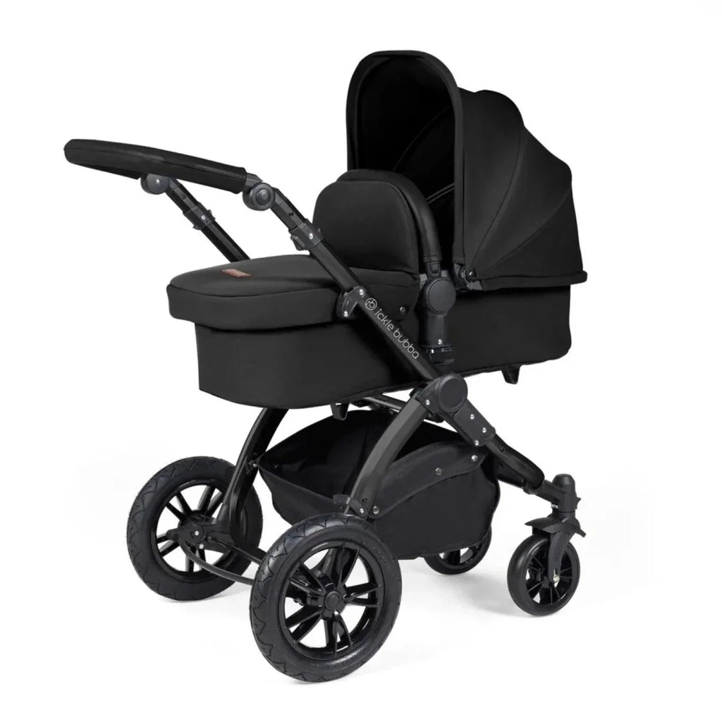Ickle Bubba Stomp Luxe Travel System with i-Size Stratus Car Seat & ISOFIX Base 12 pcs - Black & Midnight & Black
