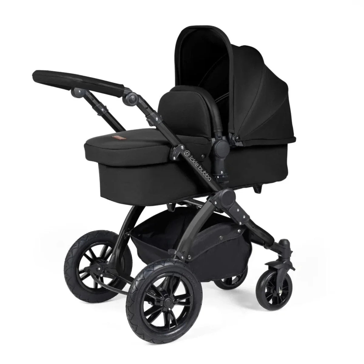 Ickle Bubba Stomp Luxe Travel System with i-Size Stratus Car Seat & ISOFIX Base 12 pcs - Black & Midnight & Black