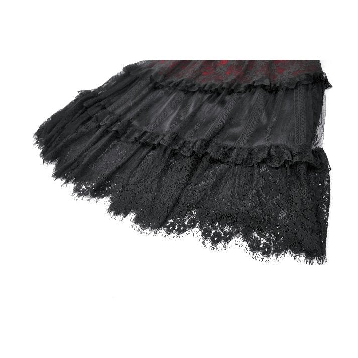 Dark in Love Spliced Lace Maxi Skirt – Gothic Black and Red Layered