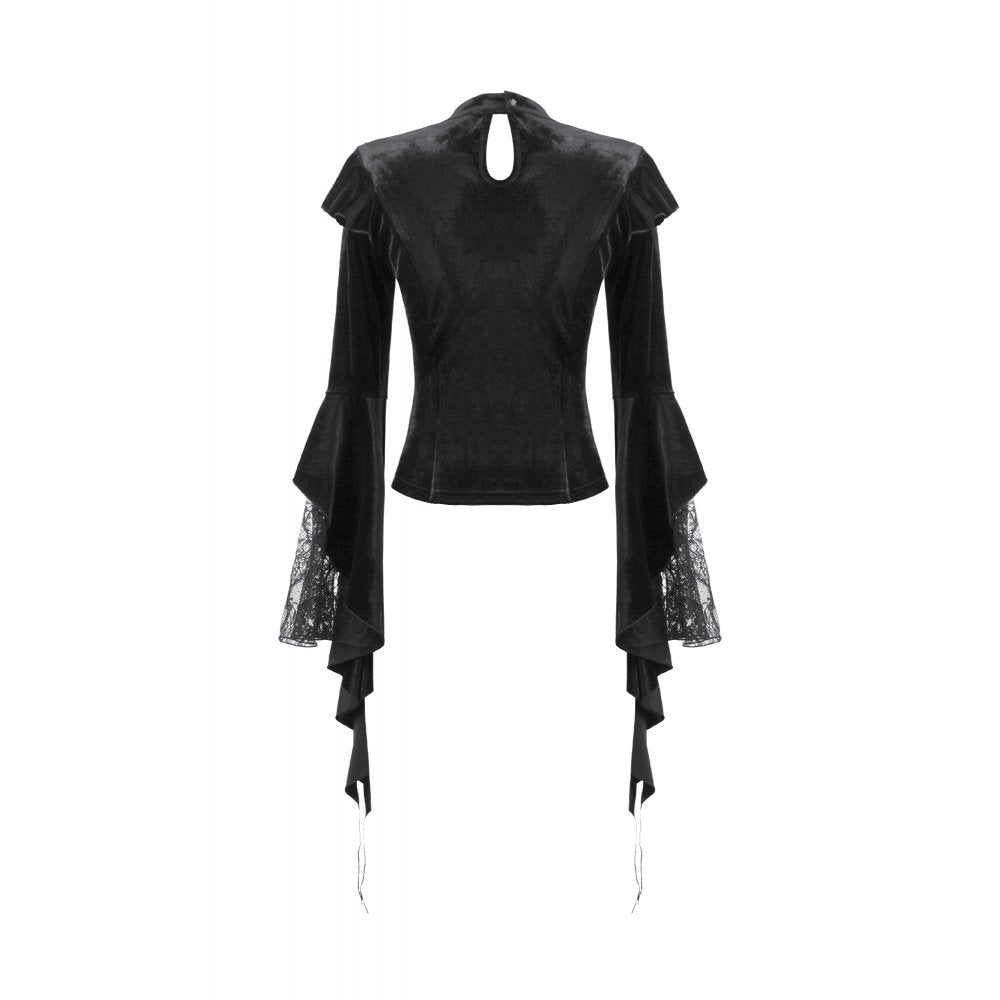 Dark in Love Gothic Velvet Lace High-Neck Top – Victorian Style