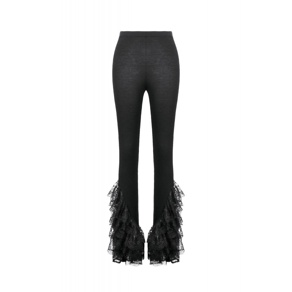 Dark in Love Goth Flare Leggings – Black High Waist Lace Frill