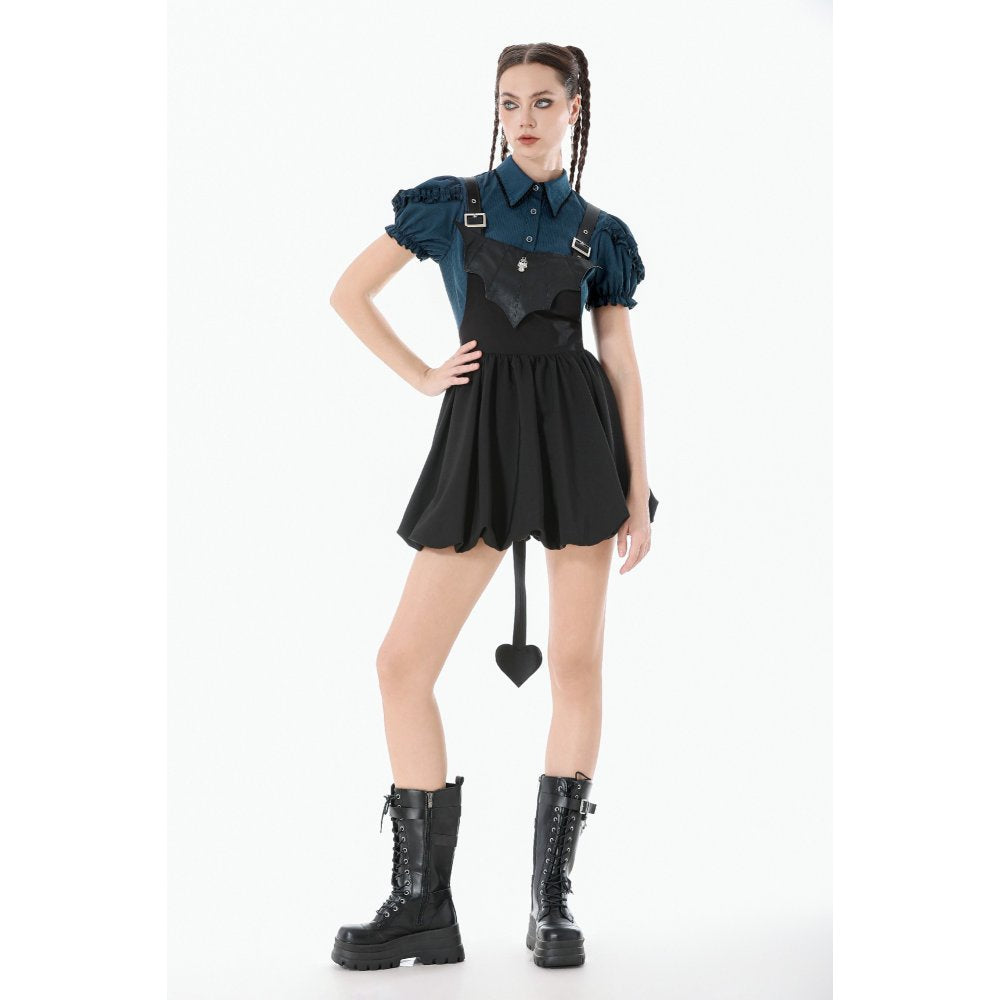 Dark In Love Lilith Bat Harness Gothic Bubble Dress with Faux Leather