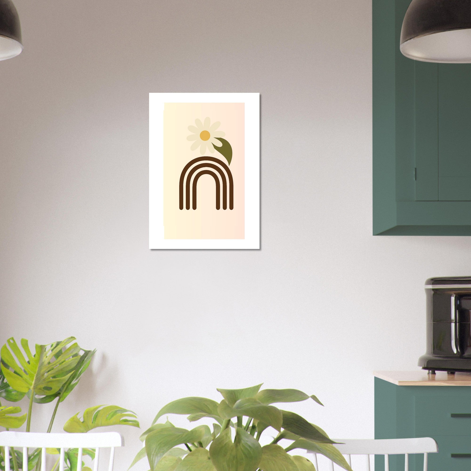 Minimalist Floral Print - Abstract Daisy Poster - Earthy Brown Boho Wall Art