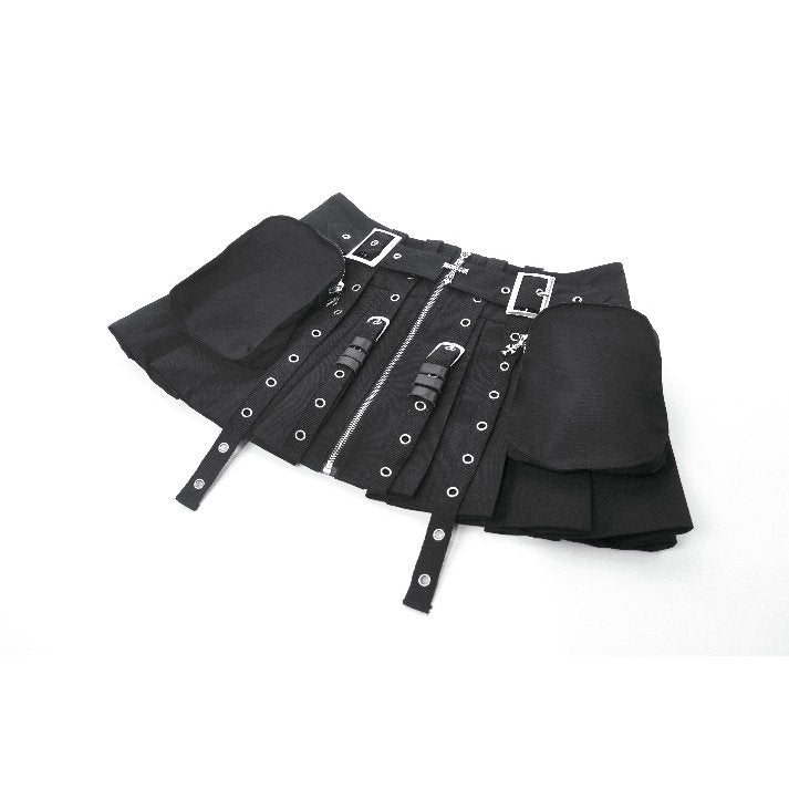 Dark in Love Metal Tactical Punk Mini Skirt with Buckle Straps - Black