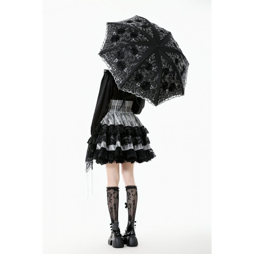 Dark in Love Belladonna Embroidered Folding Parasol – Black Gothic Sunshade