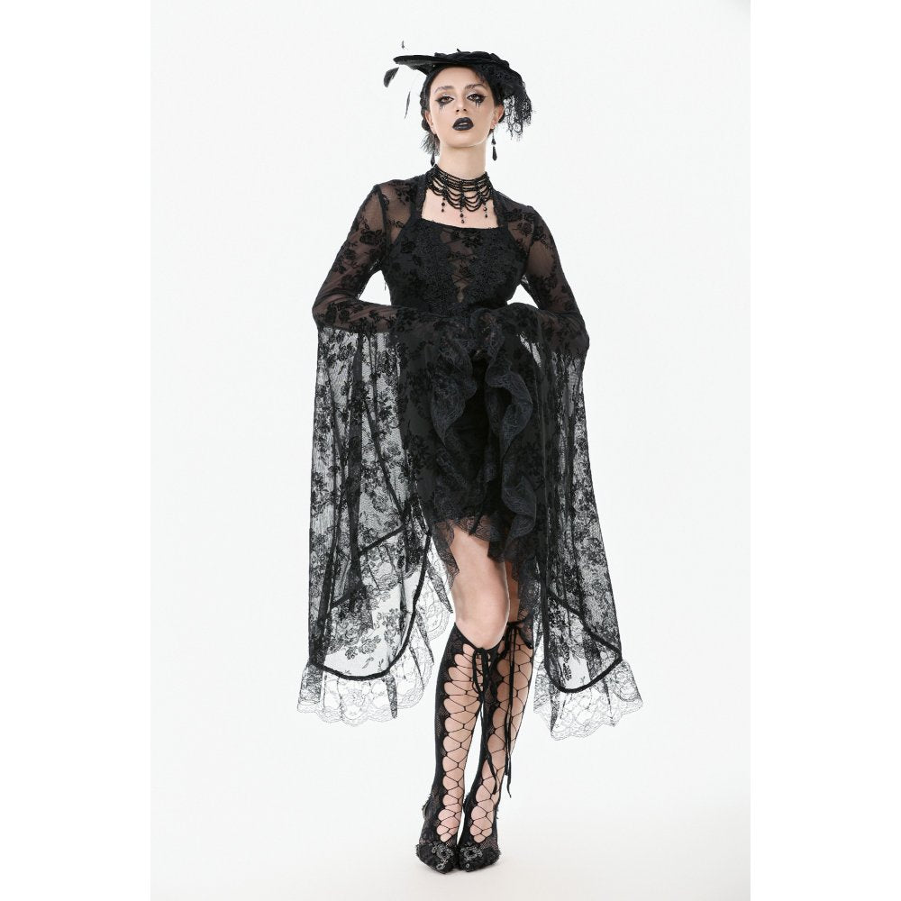 Dark In Love Minerva Black Lace Dress – Gothic Bell Sleeve Mini Dress
