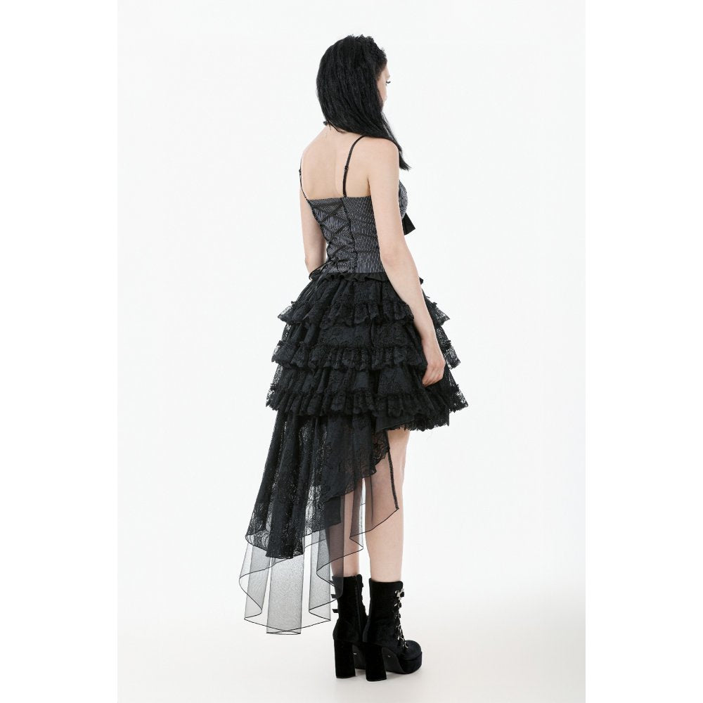 Dark in Love Belladonna Black Tiered Lace High-Low Goth Skirt