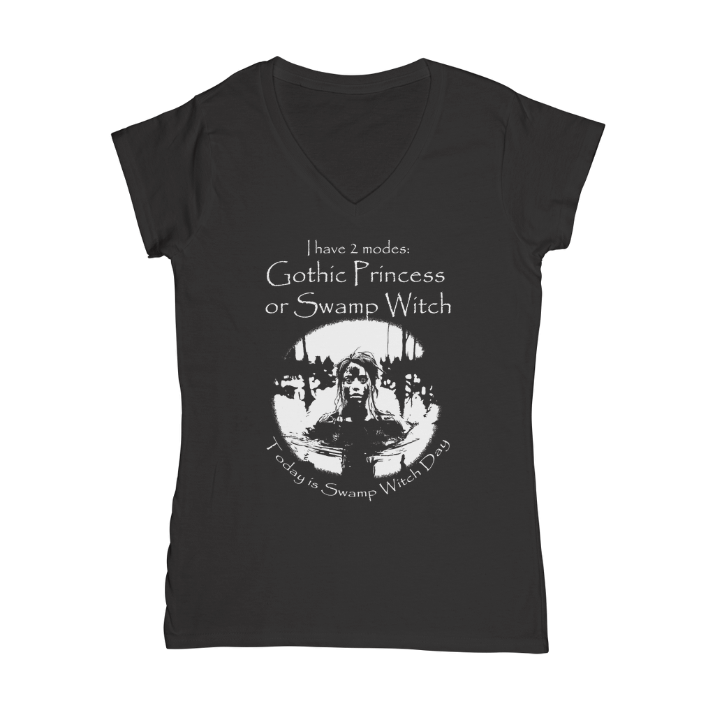 Gothic Attitude Swamp Witch V-Neck T-Shirt – 100% Cotton Fitted Tee