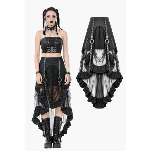 Dark in Love Belladonna Goth Skirt – Black Mesh with Buckle Straps