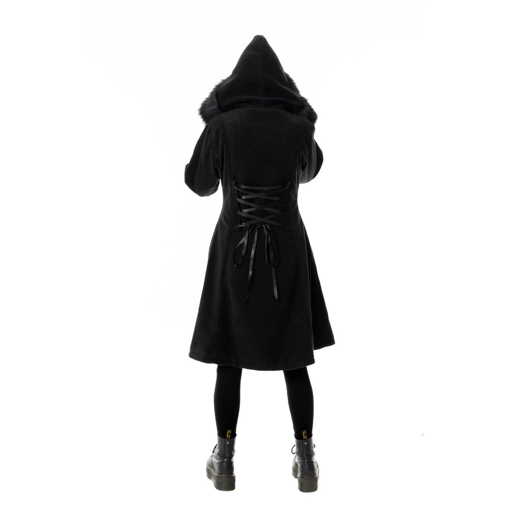 Poizen Industries Eirwen Coat – Black Gothic Faux Fur Winter Jacket