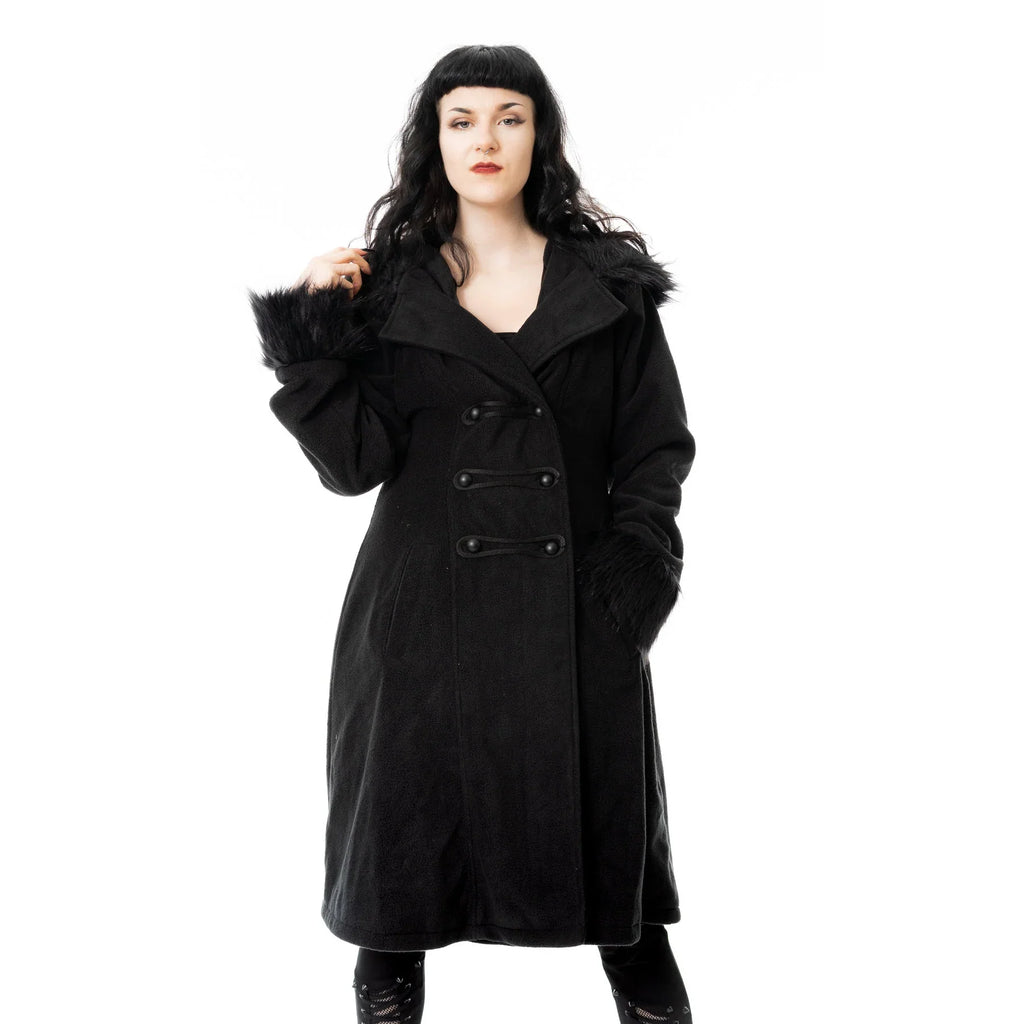 Poizen Industries Eirwen Coat – Black Gothic Faux Fur Winter Jacket
