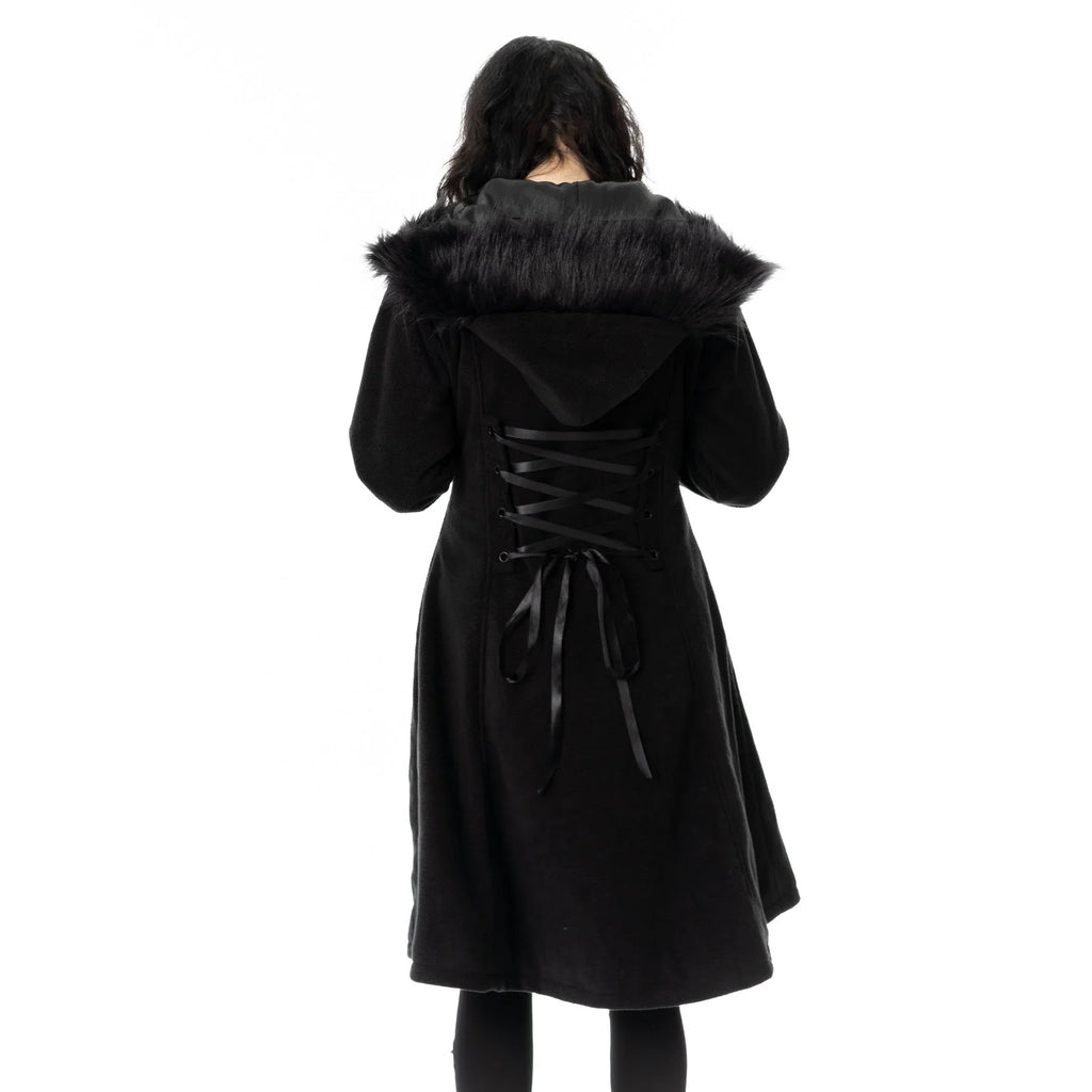 Poizen Industries Eirwen Coat – Black Gothic Faux Fur Winter Jacket