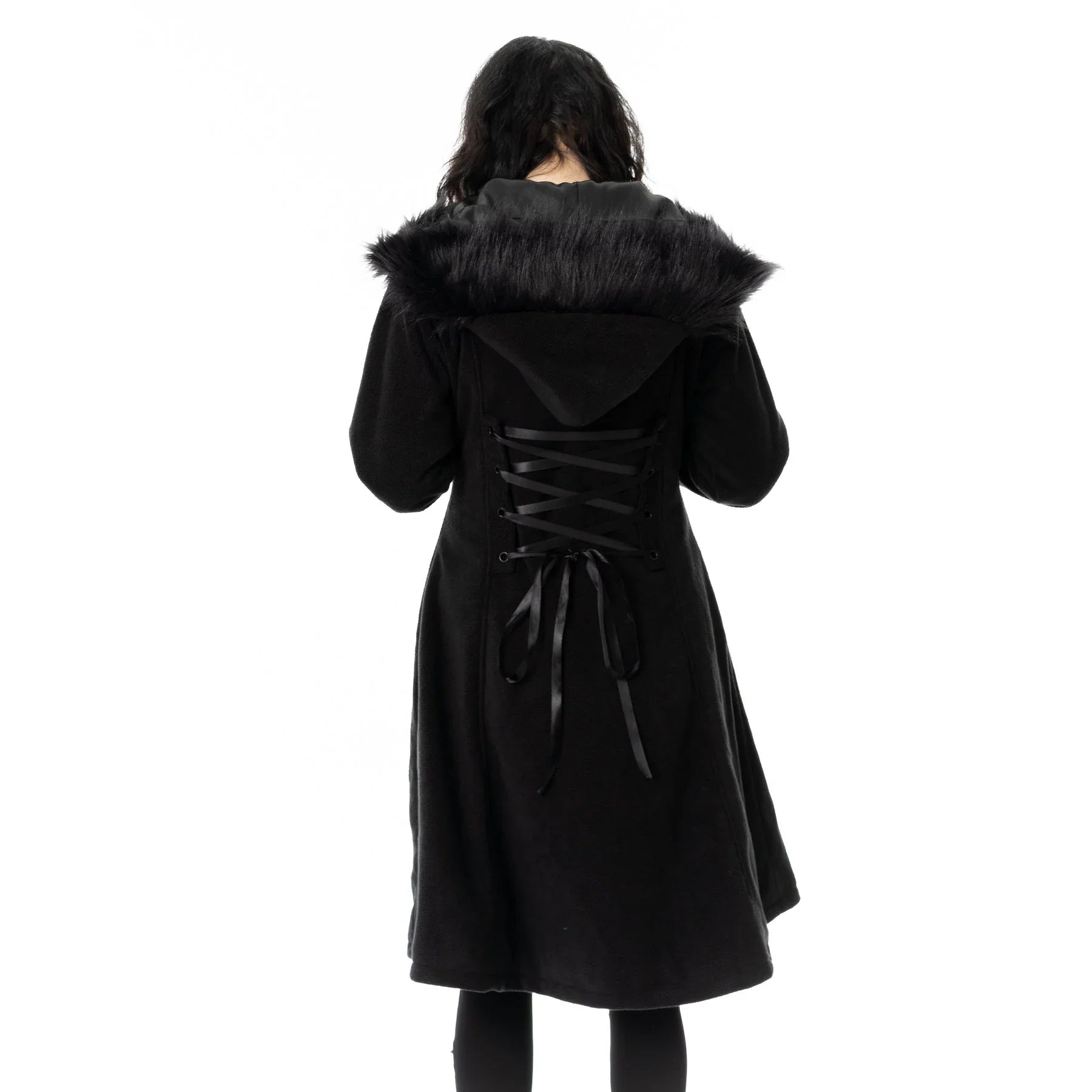 Poizen Industries Eirwen Coat – Black Gothic Faux Fur Winter Jacket