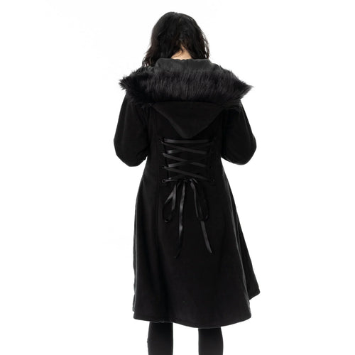 Poizen Industries Eirwen Coat – Black Gothic Faux Fur Winter Jacket
