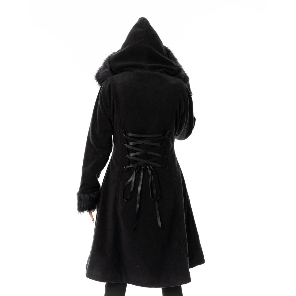 Poizen Industries Eirwen Coat – Black Gothic Faux Fur Winter Jacket