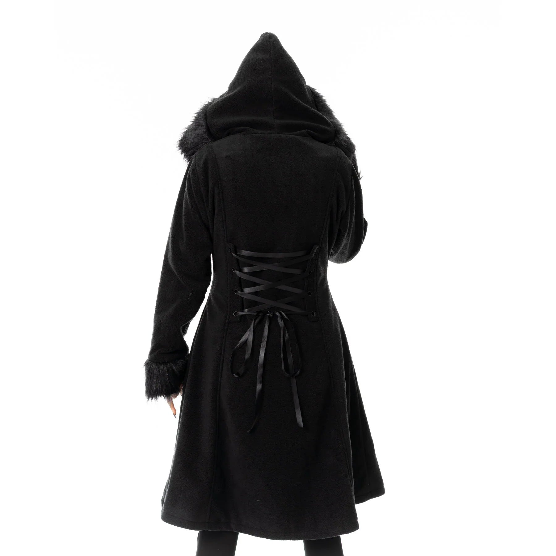 Poizen Industries Eirwen Coat – Black Gothic Faux Fur Winter Jacket