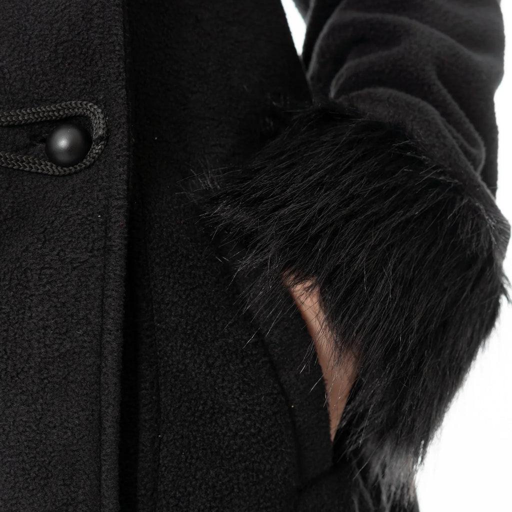 Poizen Industries Eirwen Coat – Black Gothic Faux Fur Winter Jacket