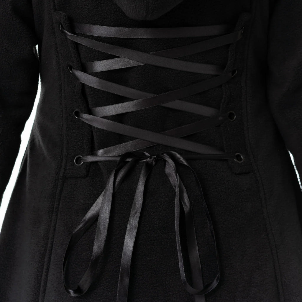 Poizen Industries Eirwen Coat – Black Gothic Faux Fur Winter Jacket