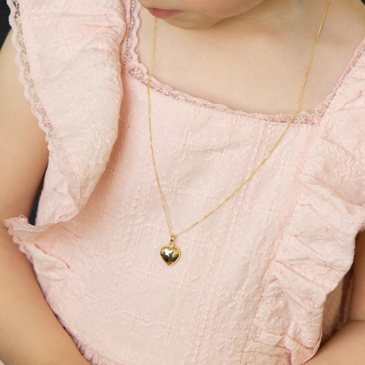 Gecko Jewellery 9ct Yellow Gold Small Puffed Heart Pendant Necklace