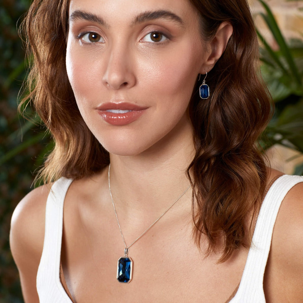 Gecko Jewellery Elongated Octagon Crystal Drop Earrings in Sterling Silver