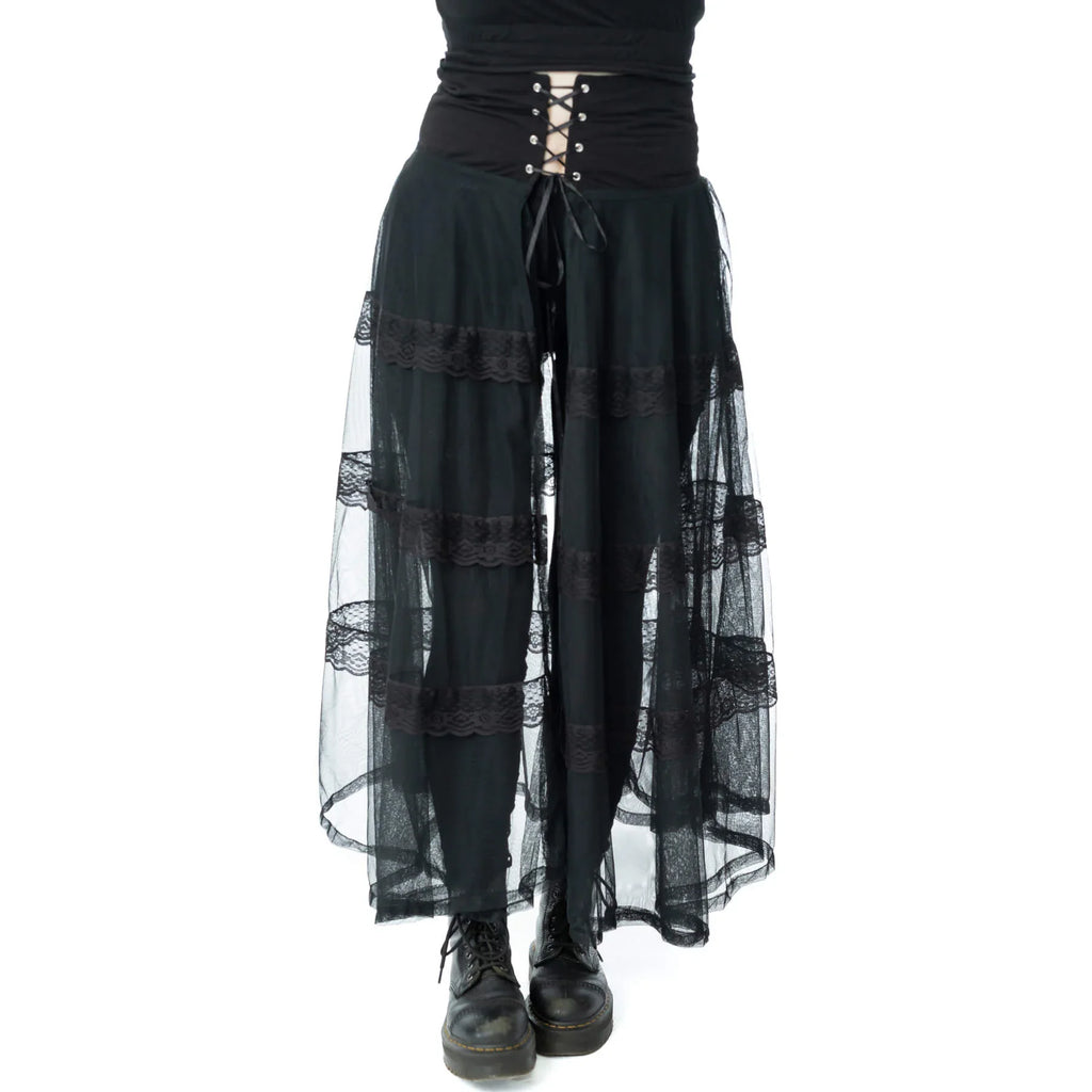 Poizen Industries Eliora Skirt – Black Gothic Sheer Lace Layered Skirt